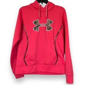 Under Armour Storm Hoodie Womens Sz Med Pullover Pink Camo Logo  Semi Fitted
